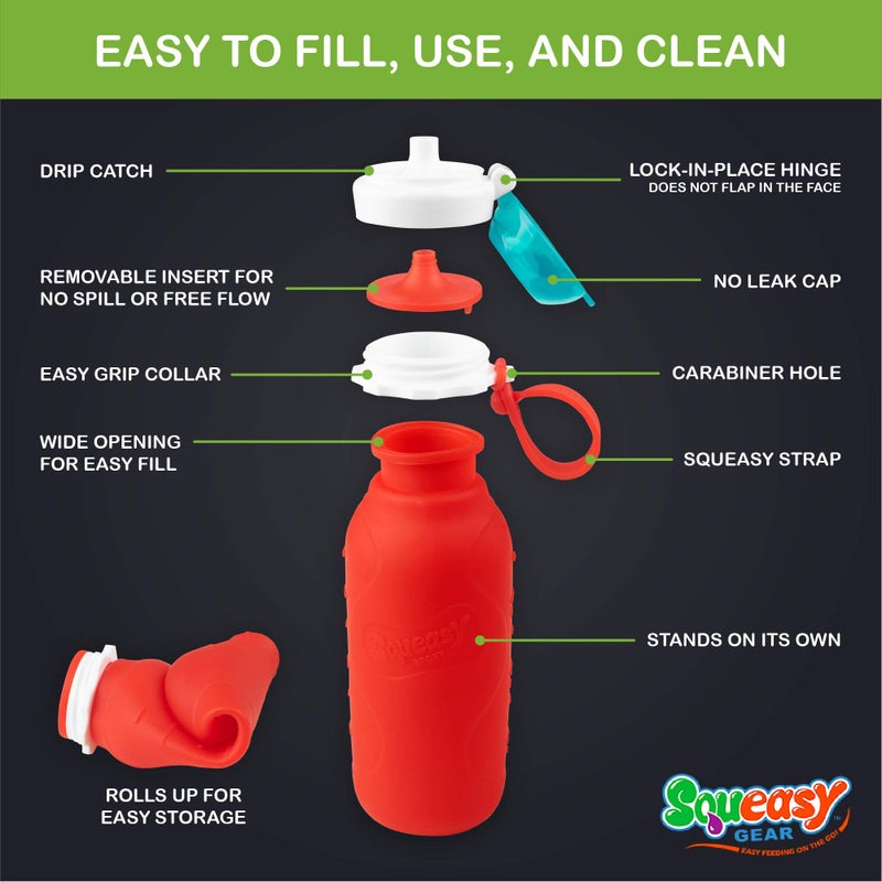 Squeasy Snacker Red 16 oz Squeasy Snacker Spill Proof Silicone Reusable Food Pouch - for Both Soft Foods and Liquids - Water, Apple Sauce, Yogurt, Smoothies, Baby Food - Dishwasher Safe - Image 4